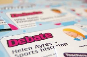 A close up photo of a character card in the Drugs in Sport debate kit